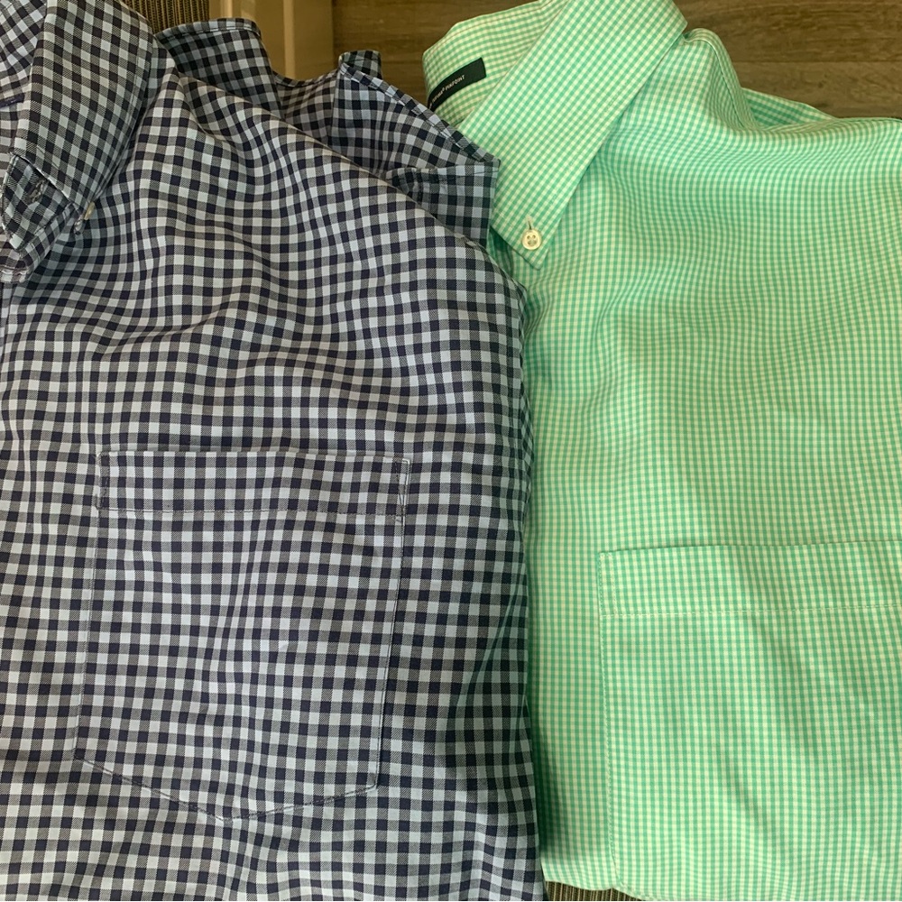 Lands End Men’s Checkered Shirts - Green and Blue XXL/T 18-18 1/2 no iron dress